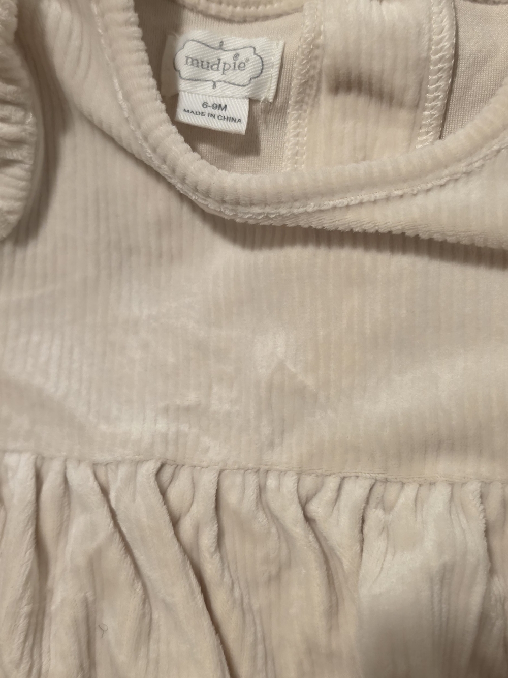 Mud Pie Beige Ribbed Ruffle One-Piece - Picture 3 of 4